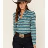 Clothing * | Roper Women'S Teal Southwestern Stripe Snap Front Shirt Discount