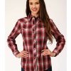 Clothing * | Roper Women'S Plaid Print Contrast Piping Long Sleeve Western Snap Shirt Plus Outlet