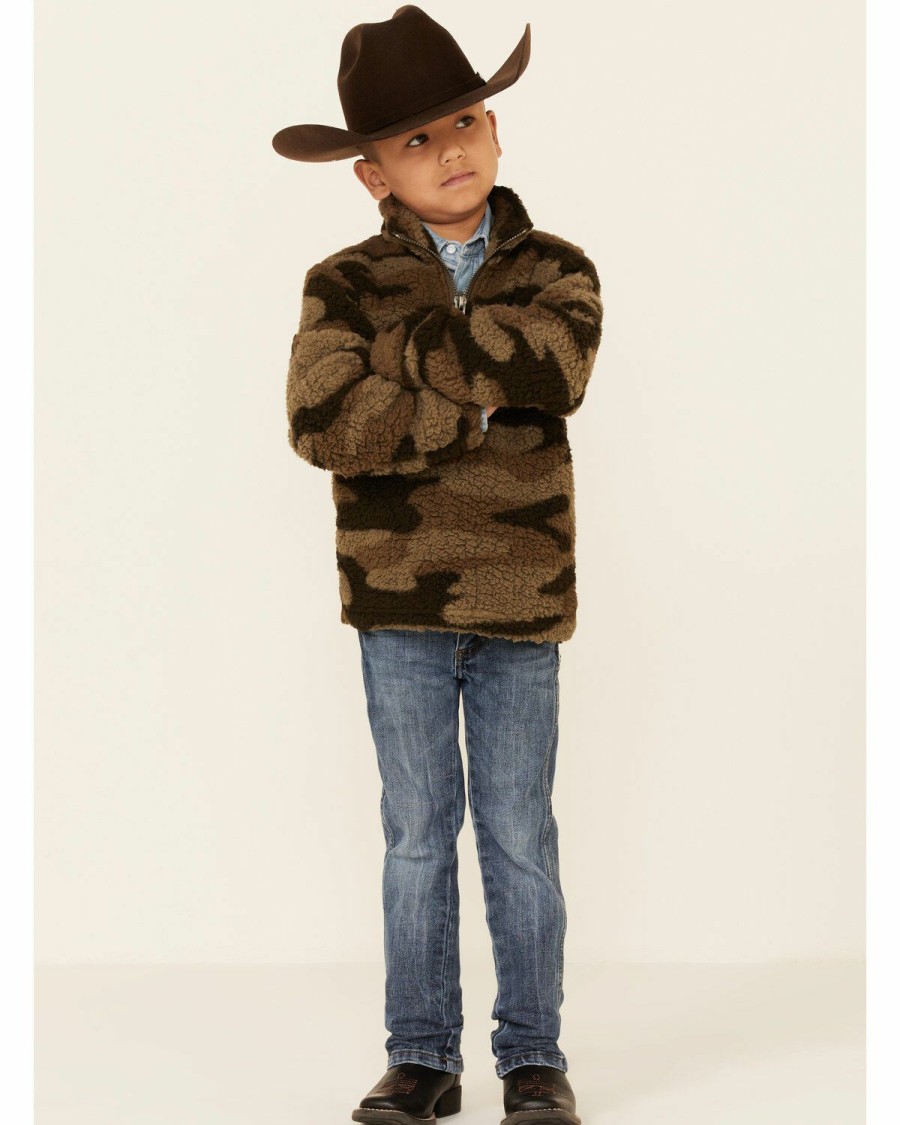 Clothing * | Roper Boys' Green Camo Print Polar Fleece 1/4 Zip Pullover Sale