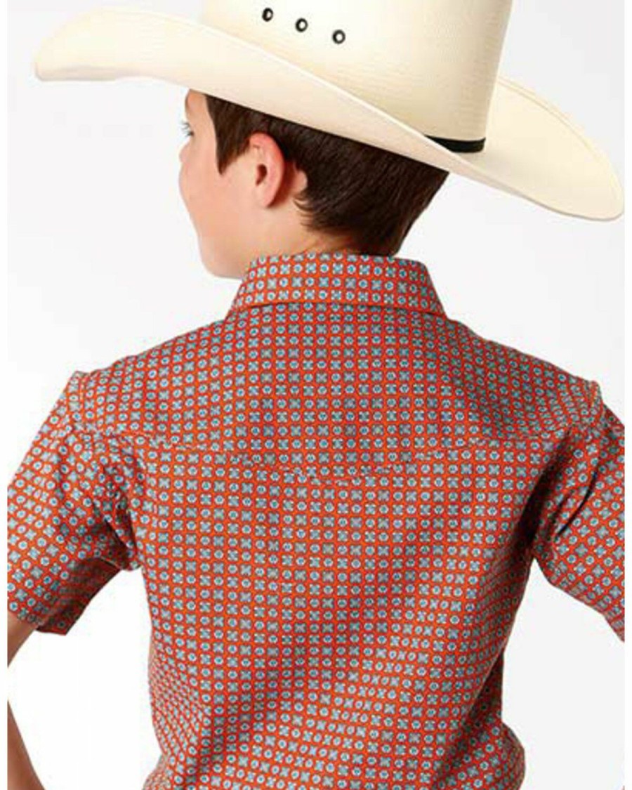 Western Shirt * | Amarillo Boys' Clay Foulard Geo Print Short Sleeve Western Shirt Roper Online