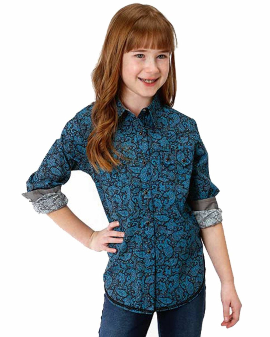 Clothing * | Roper Girls' Paisley Printed Snap Long Sleeve Shirt Sale