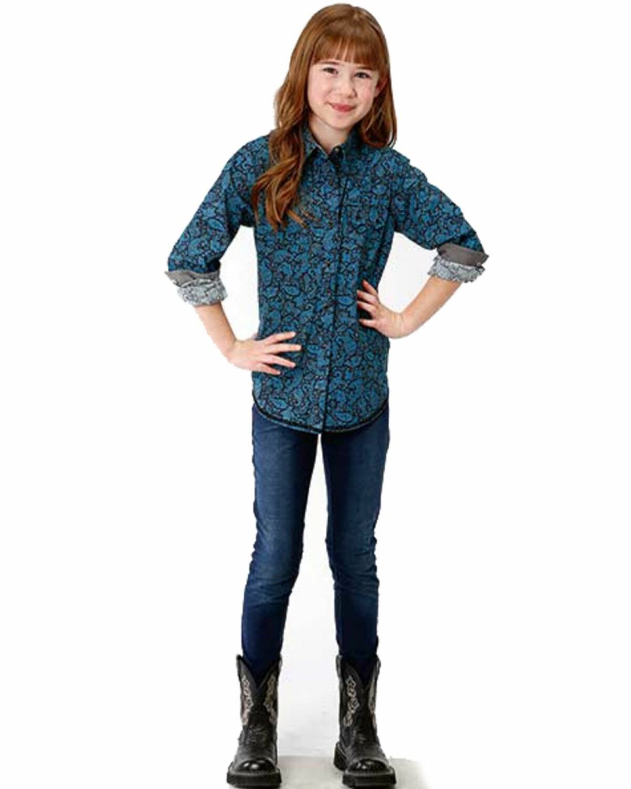 Clothing * | Roper Girls' Paisley Printed Snap Long Sleeve Shirt Sale