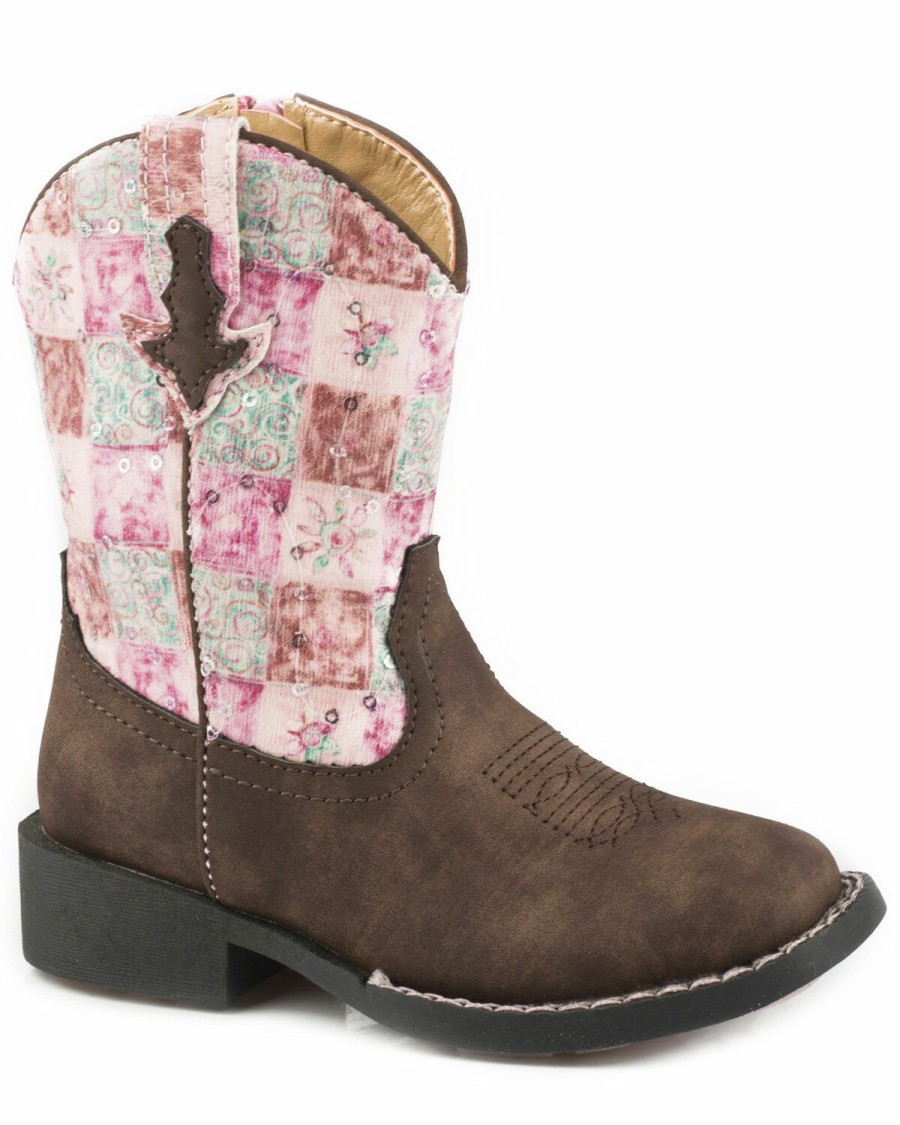 Boots * | Roper Toddler Girls' Floral Shine Sequin Cowgirl Boots Square Toe Discount