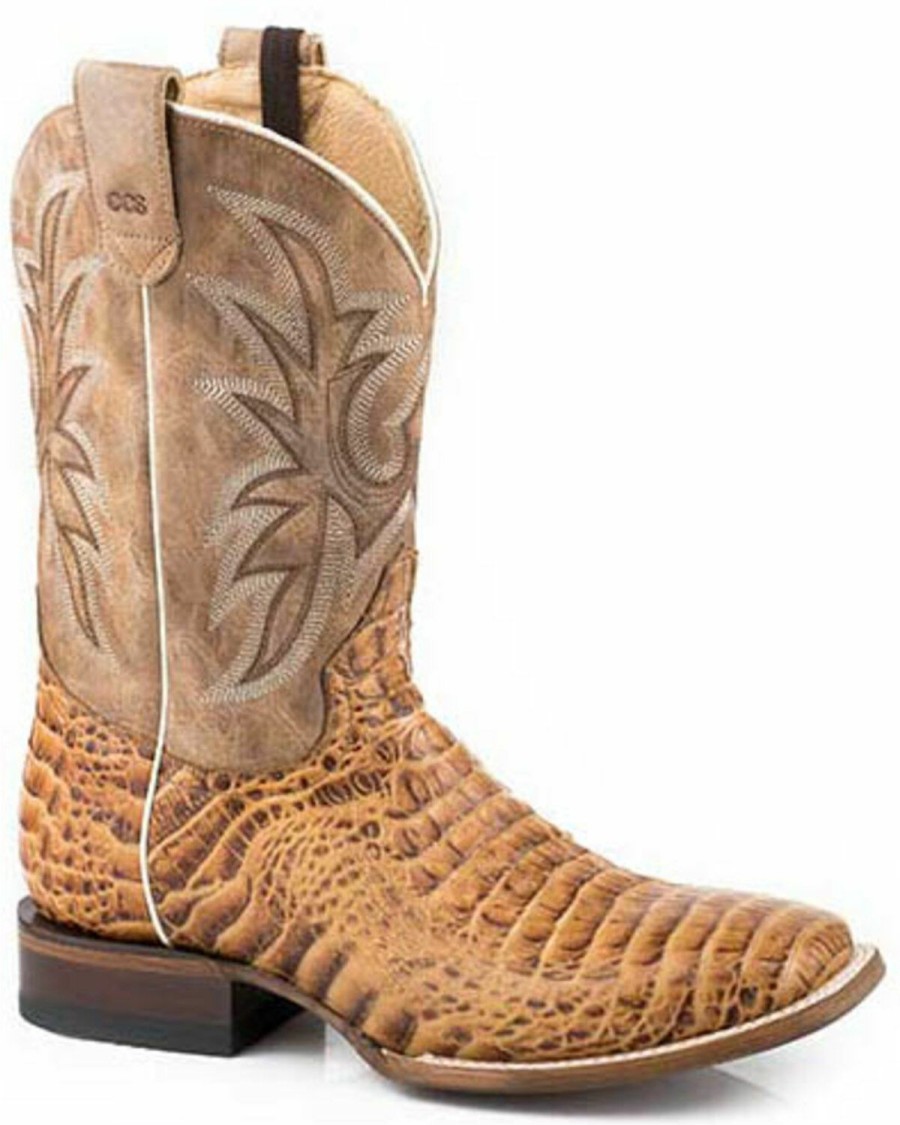 Western Boots * | Roper Men'S Tan Caiman Embossed Western Boots Square Toe Sale