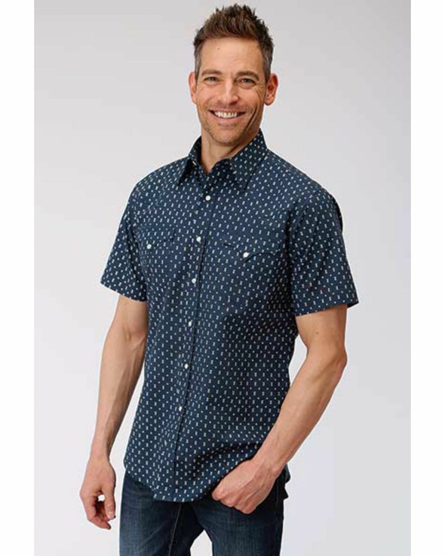 Western Shirt * | West Made Men'S Web Geo Print Short Sleeve Western Shirt Roper Outlet