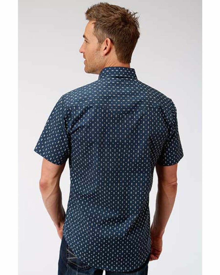 Western Shirt * | West Made Men'S Web Geo Print Short Sleeve Western Shirt Roper Outlet