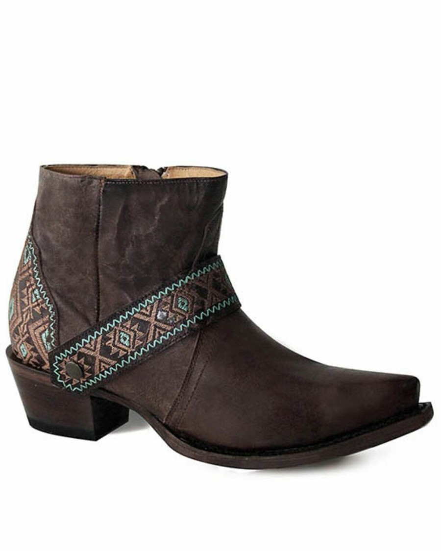 Boots * | Roper Women'S Oiled Brown Fashion Booties Snip Toe Limited Edition