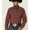 Western Shirt * | Roper Men'S Red Southwestern Geo Print Long Sleeve Snap Western Shirt Sale