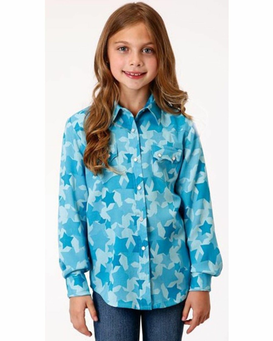 Clothing * | Roper Girls' Rodeo Star Printed Western Snap Shirt Sale