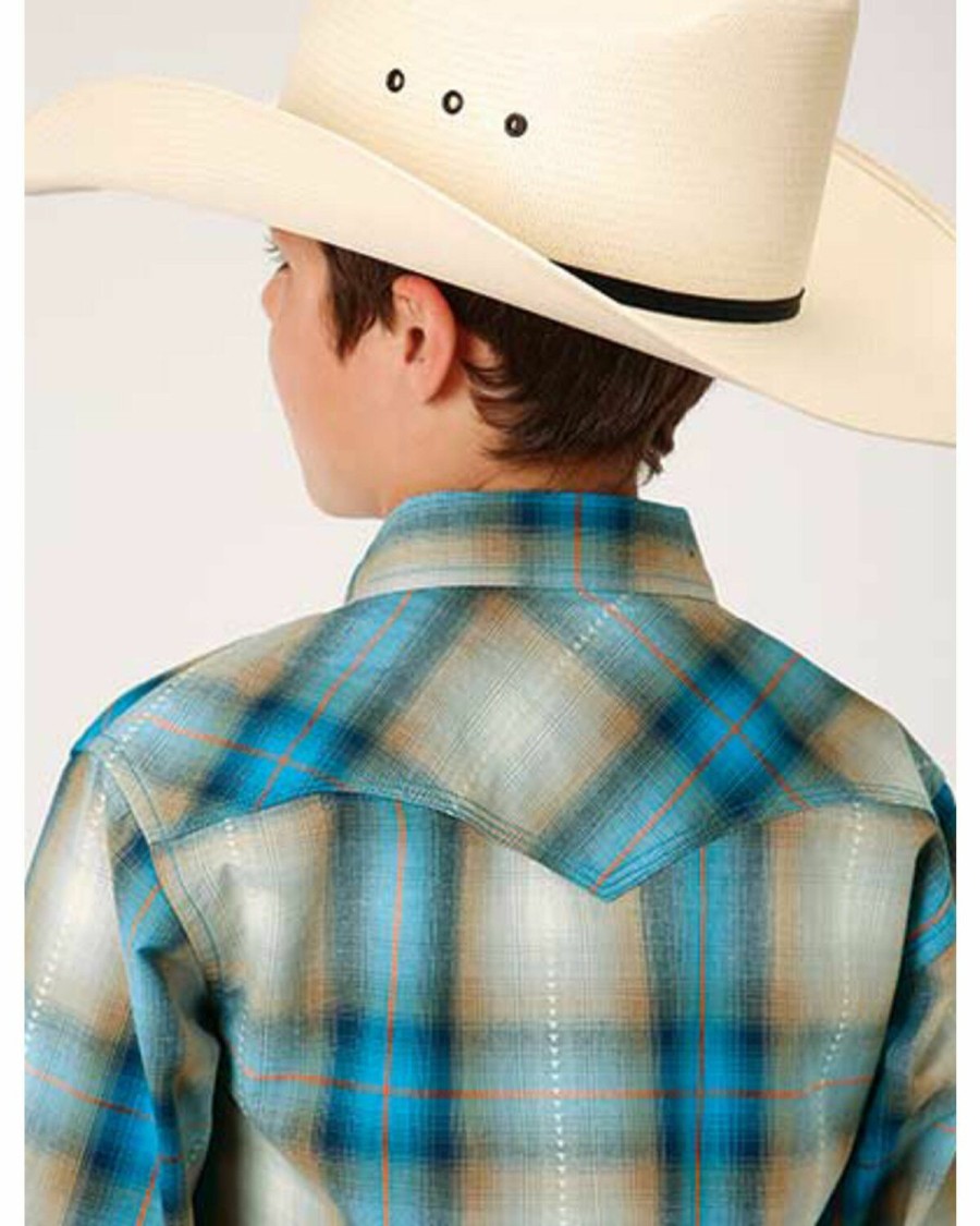 Western Shirt * | West Made Boys' Tide Pool Dobby Plaid Long Sleeve Western Shirt Roper Discount