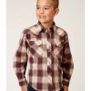 Western Shirt * | Roper Boys' Red Plaid Snap Long Sleeve Western Shirt Sale