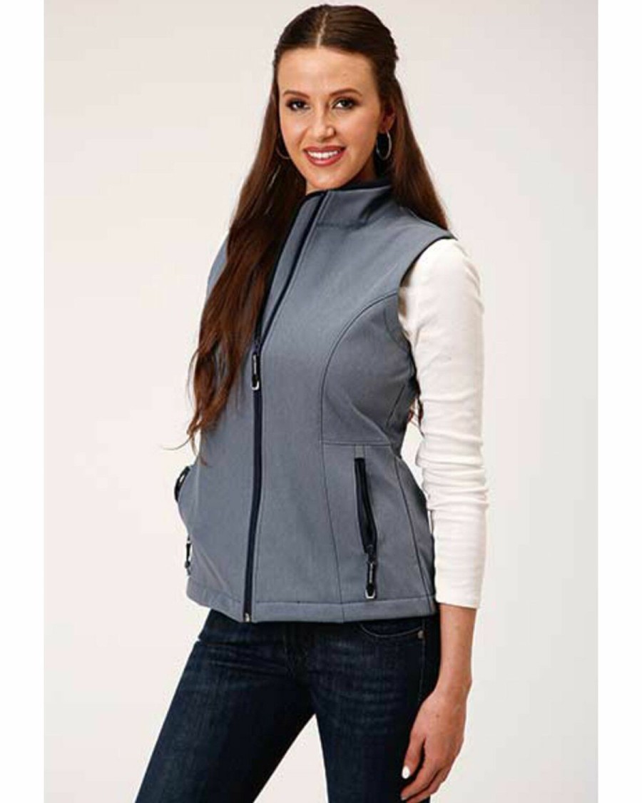 Clothing * | Roper Women'S Blue Heathered Softshell Vest Sale