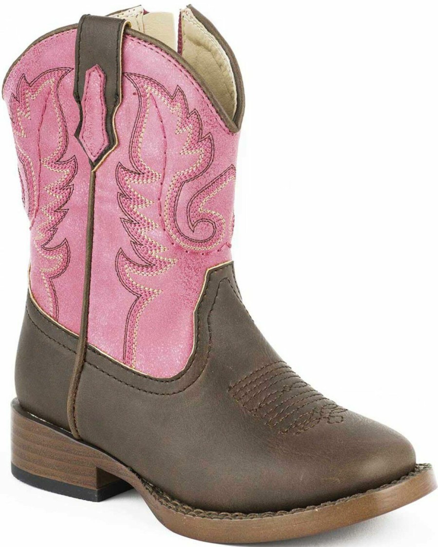 Western Boots * | Roper Toddler Girls' Pink Full-Grain Leather Western Boots Square Toe Outlet