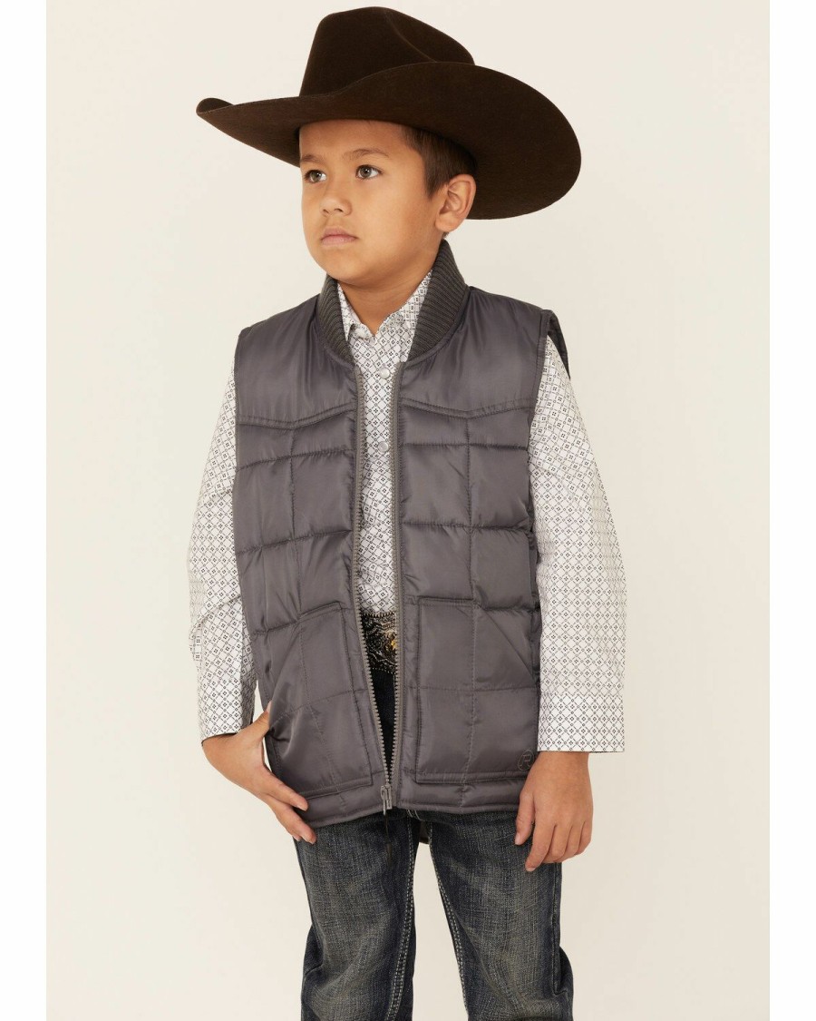 Clothing * | Roper Boys' Grey Rangewear Poly Filled Down Vest Sale