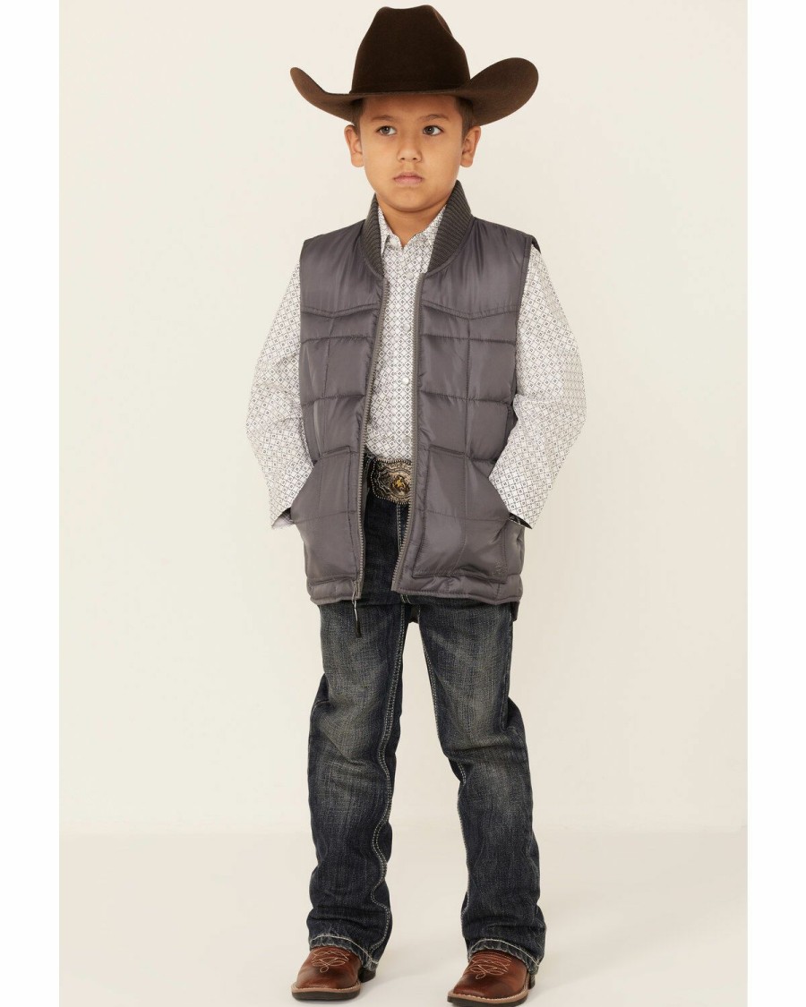 Clothing * | Roper Boys' Grey Rangewear Poly Filled Down Vest Sale