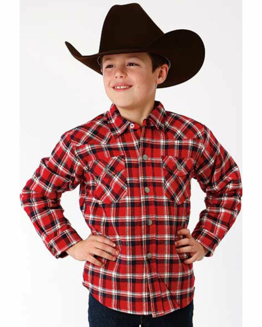 Clothing * | Roper Boys' Plaid Long Sleeve Snap Western Lined Shirt Jacket Limited Edition