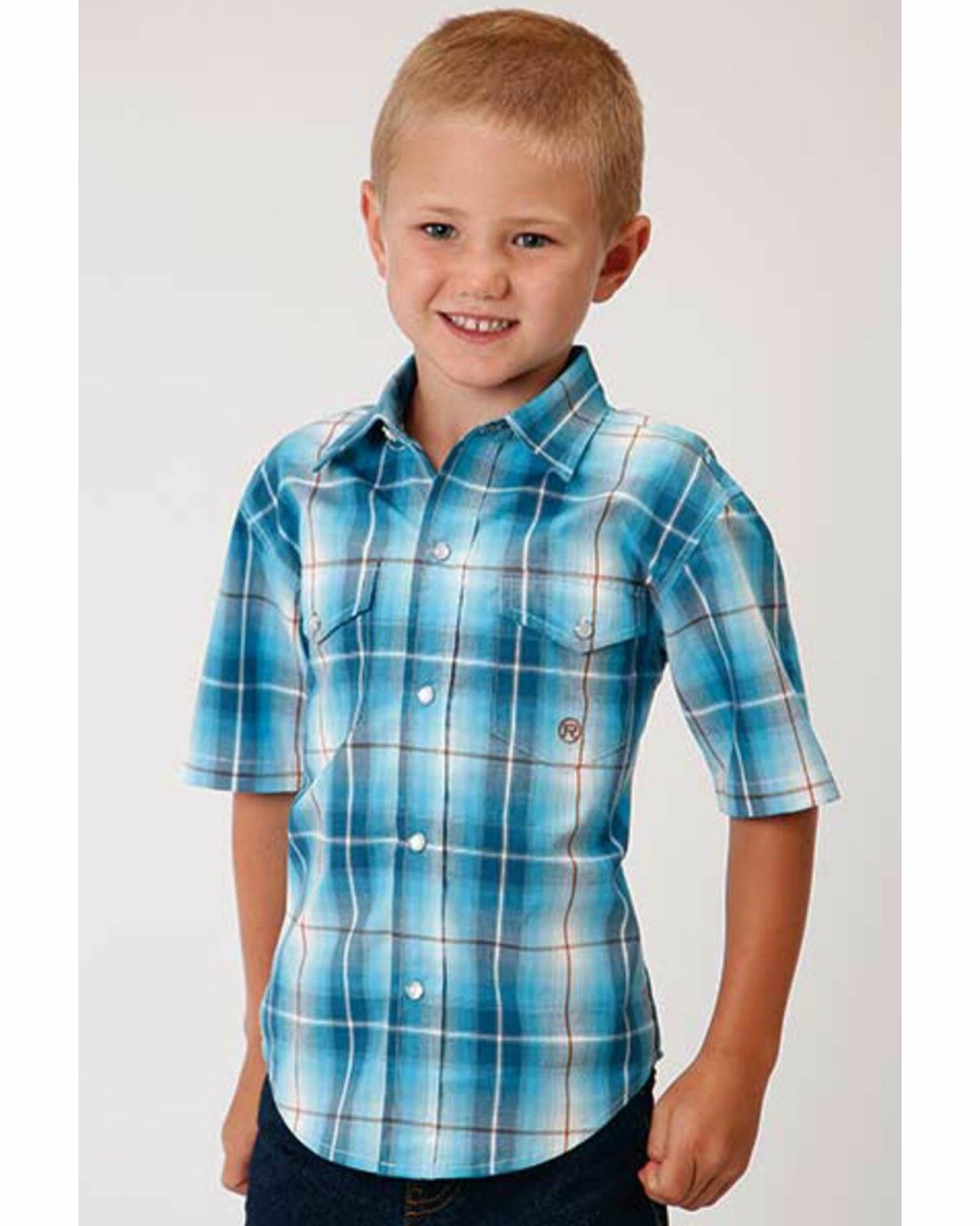 Western Shirt * | Amarillo Boys' Plaid Short Sleeve Western Shirt Roper Online