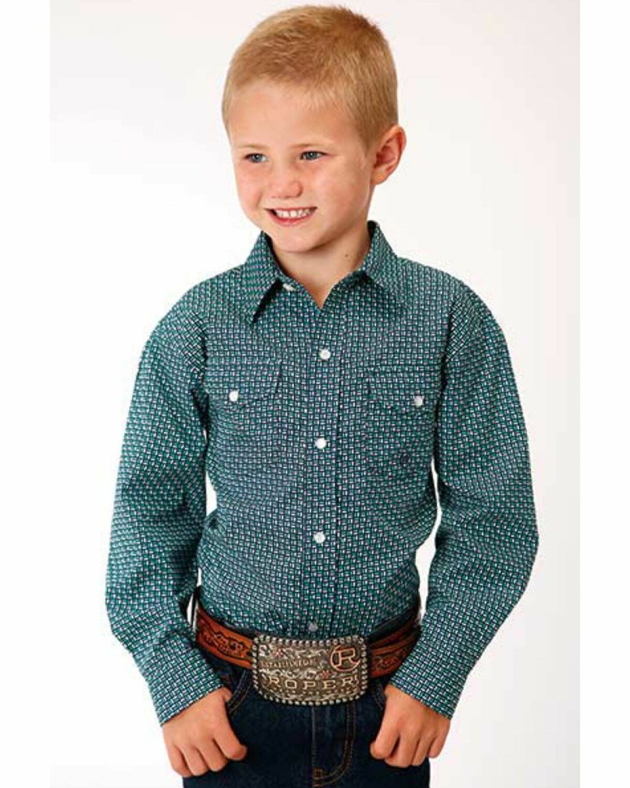 Western Shirt * | Amarillo Boys' Ridge Geo Print Long Sleeve Western Shirt Roper Discount