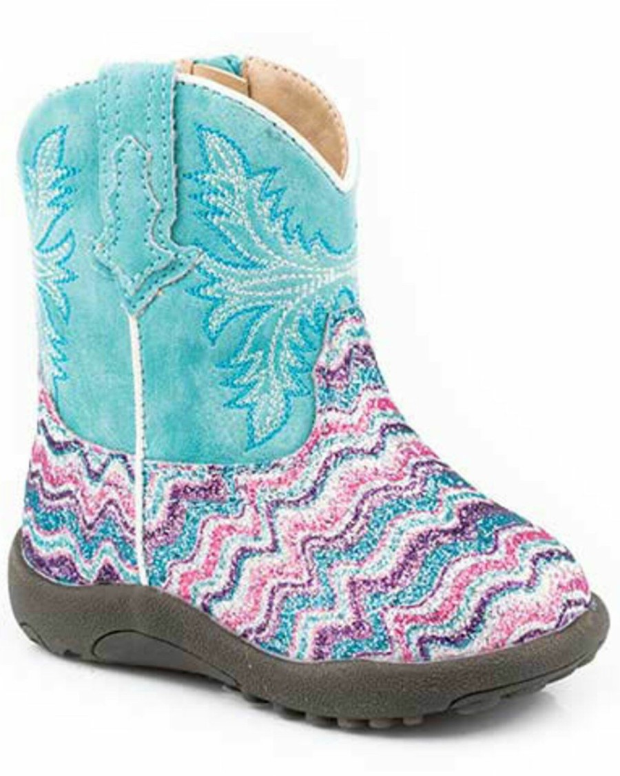 Western Boots * | Roper Infant Girls' Glitter Southwestern Boots Wide Square Toe Limited Edition