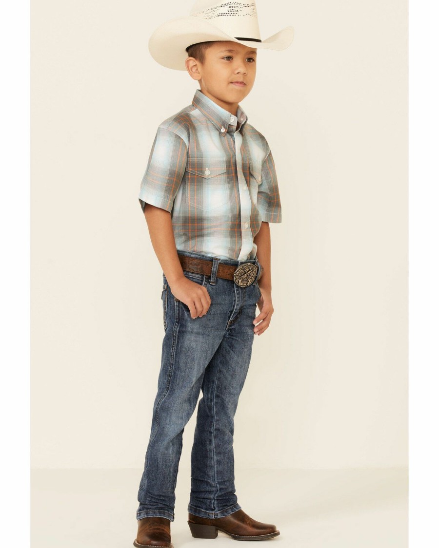 Western Shirt * | Amarillo Boys' Copper Ridge Dawn Ombre Plaid Short Sleeve Snap Western Shirt Roper Discount