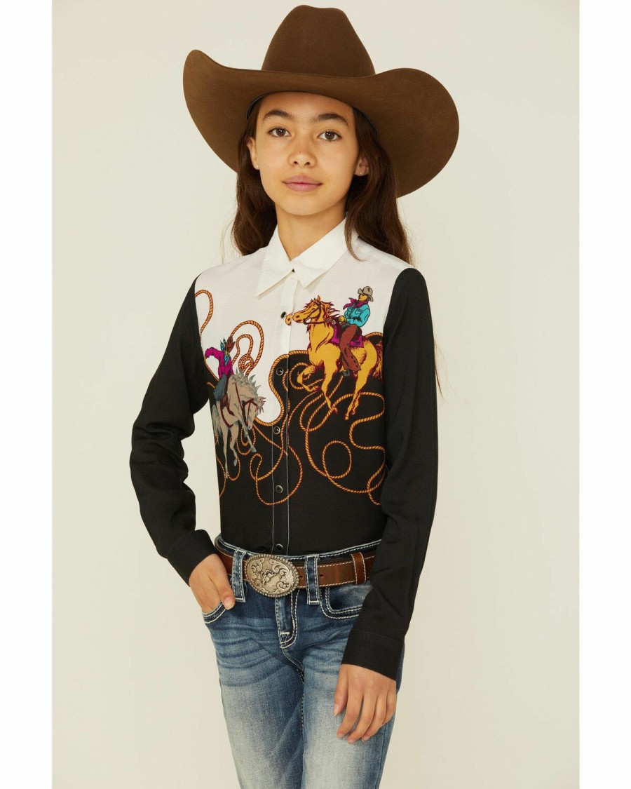 Clothing * | Roper Girls' Retro Border Print Western Rodeo Snap Shirt Discount