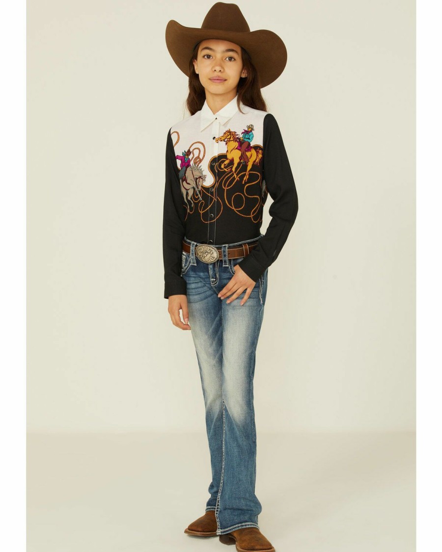 Clothing * | Roper Girls' Retro Border Print Western Rodeo Snap Shirt Discount