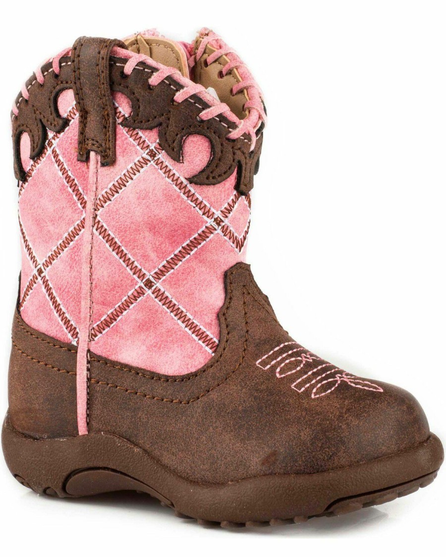 Boots * | Roper Infant Girls' Cowbaby Diamond Whipstitch Pre-Walker Cowgirl Boots Round Toe Outlet