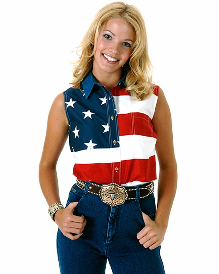 Clothing * | Roper Women'S Sleeveless American Flag Shirt Discount