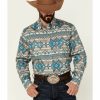 Western Shirt * | Roper Men'S Khaki Large Southwestern Print Long Sleeve Snap Western Shirt Online