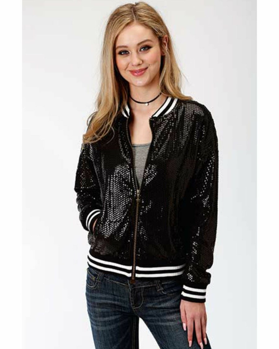 Clothing * | Roper Women'S Black Sequin Bomber Jacket Online