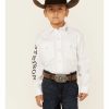 Western Shirt * | Karman Boys' White Stetson Logo Long Sleeve Snap Front Western Shirt Roper Online