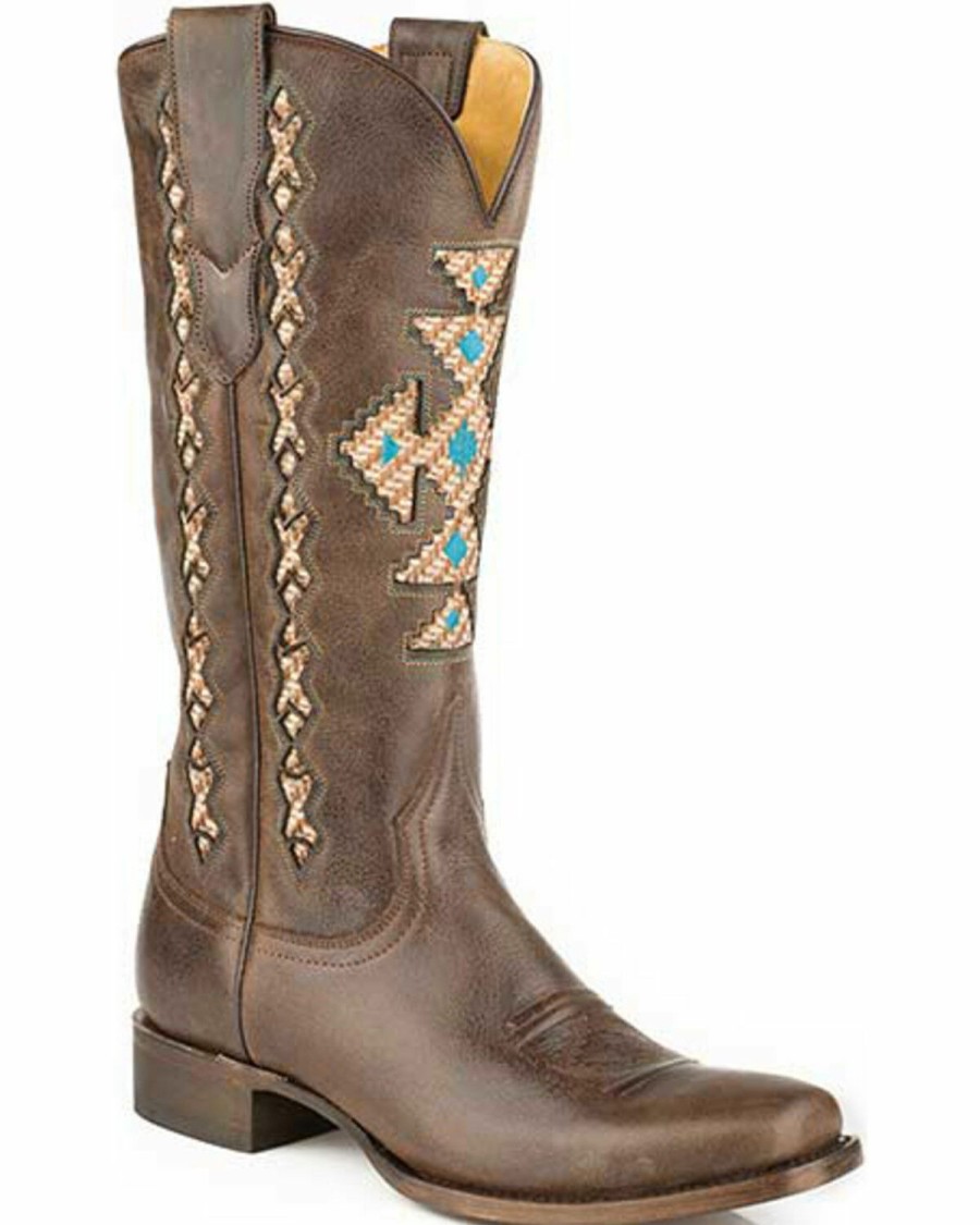 Boots * | Roper Brown Navajo-Inspired Inlay Cowgirl Boots Square Toe Sale