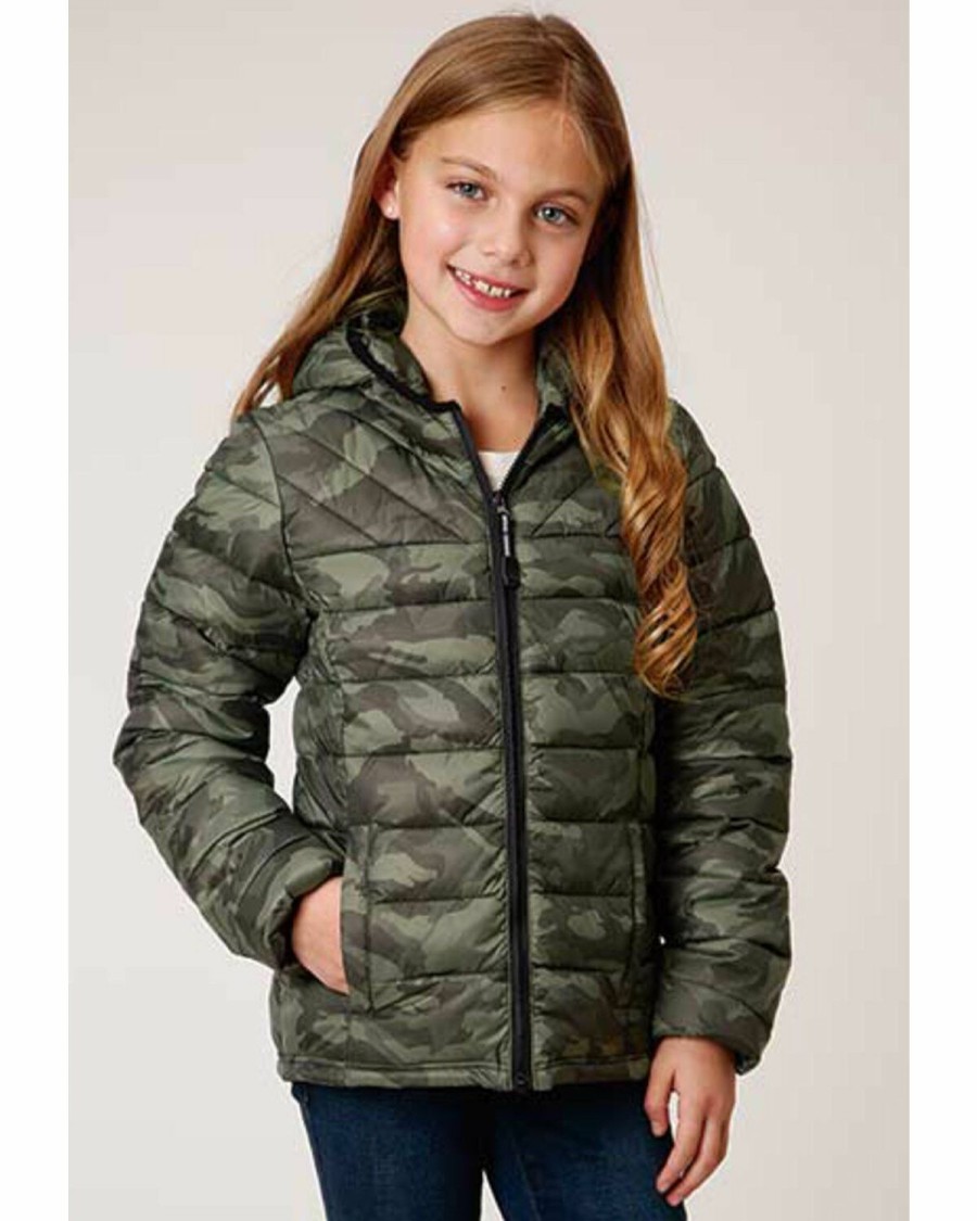 Clothing * | Roper Girls' Lightweight Quilted Hooded Camo Puffer Jacket Outlet