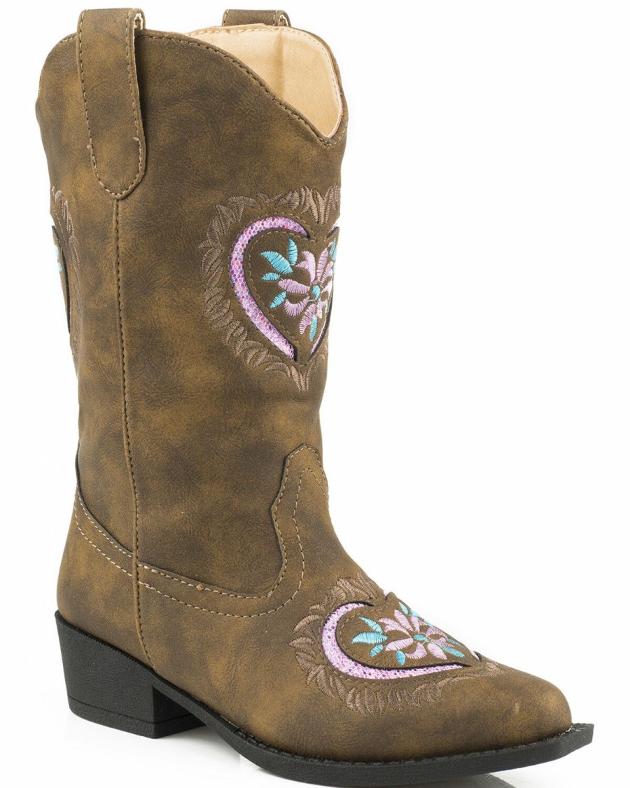 Boots * | Roper Youth Girls' Pink Glitter Heart Cowgirl Boots Snip Toe Limited Edition