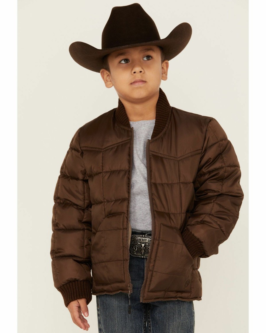 Clothing * | Roper Boys' Brown Rangewear Quilted Poly Fill Down Jacket Sale