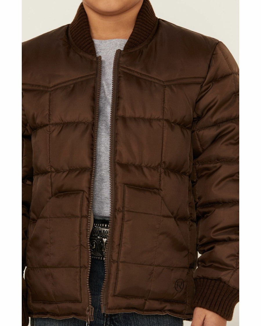 Clothing * | Roper Boys' Brown Rangewear Quilted Poly Fill Down Jacket Sale