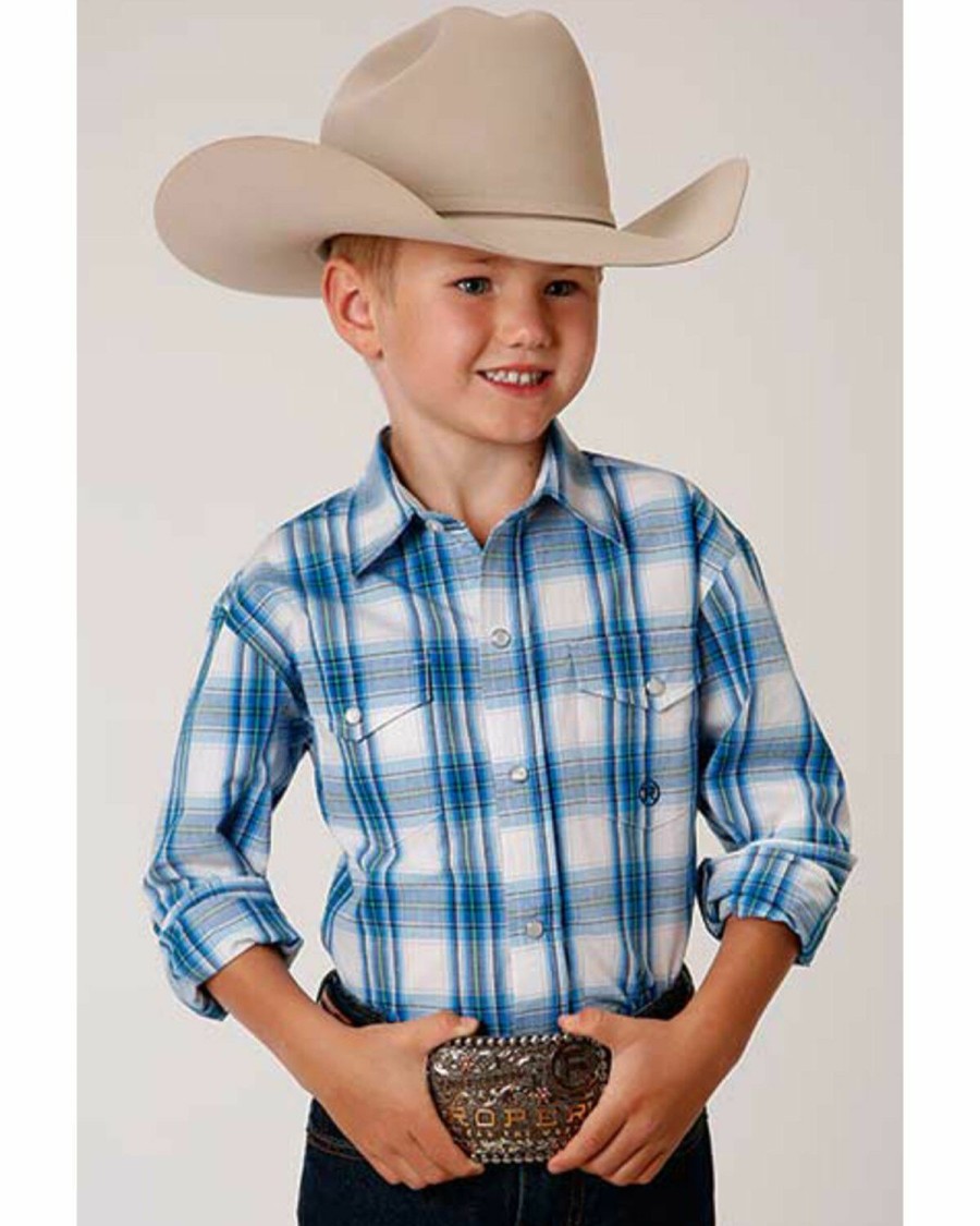 Western Shirt * | Amarillo Boys' Plaid Long Sleeve Western Shirt Roper Outlet