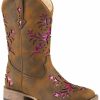 Boots * | Roper Girls' Lola Brown Metallic Underlay Cowgirl Boots Square Toe Limited Edition