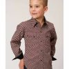 Clothing * | Roper Boys' Diamond Print Snap Long Sleeve Wine Shirt Discount