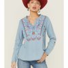 Clothing * | Roper Women'S Embroidered Front Southwestern Denim Pullover Shirt Outlet