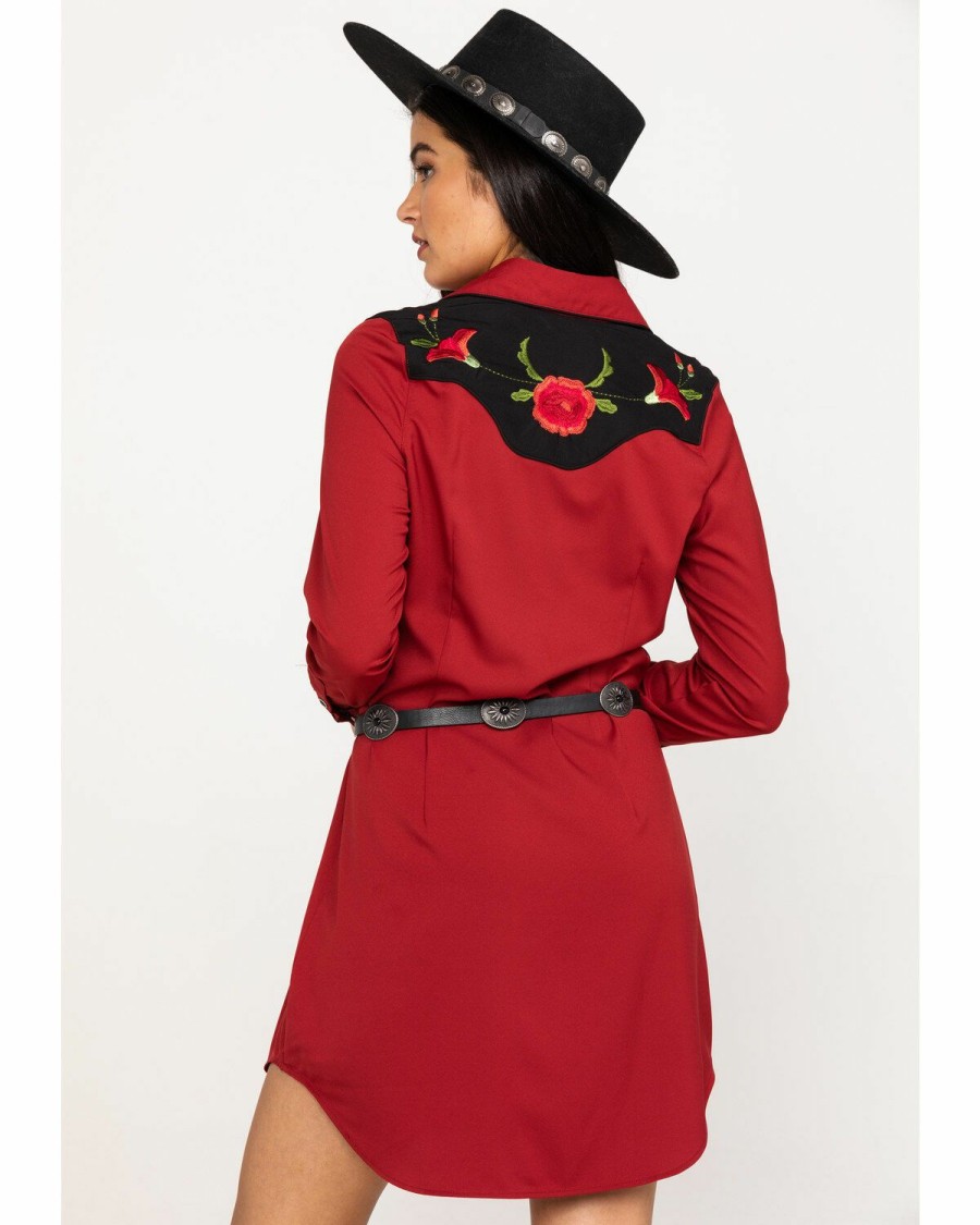 Clothing * | Roper Women'S Rose Embroidered Vintage Shirt Dress Discount