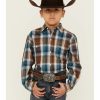 Western Shirt * | Roper Boys' Country Teal Plaid Long Sleeve Snap Western Shirt Outlet