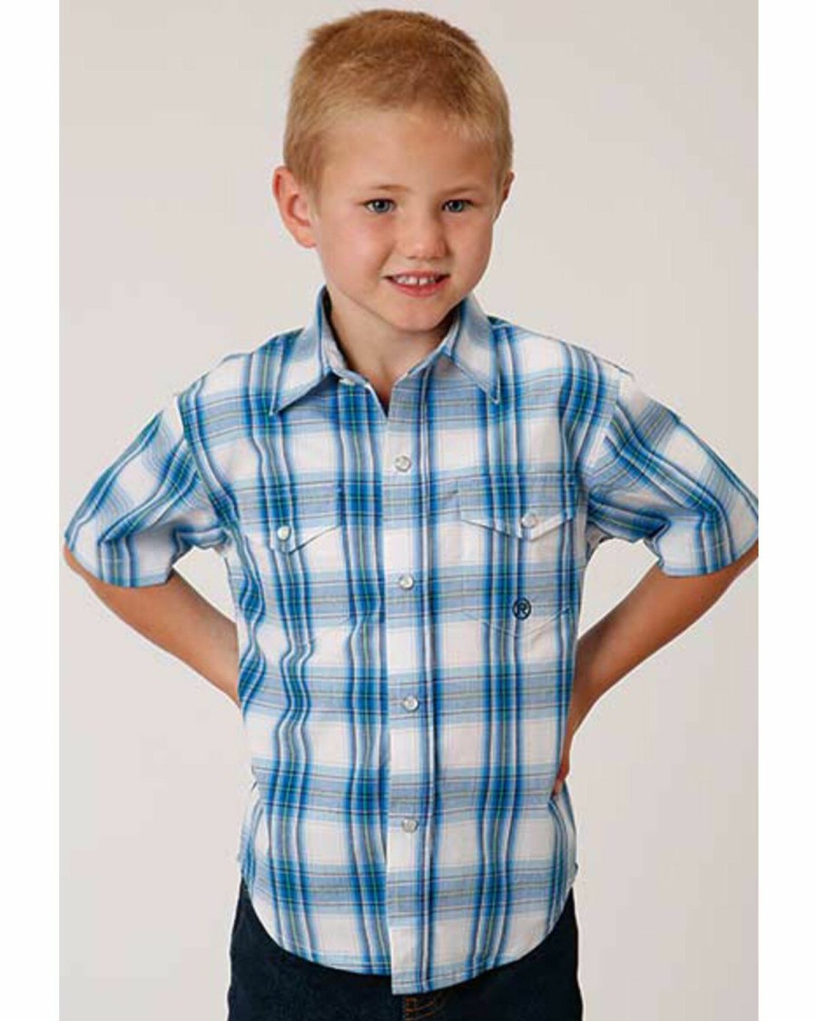 Western Shirt * | Amarillo Boys' Plaid Short Sleeve Western Shirt Roper Discount