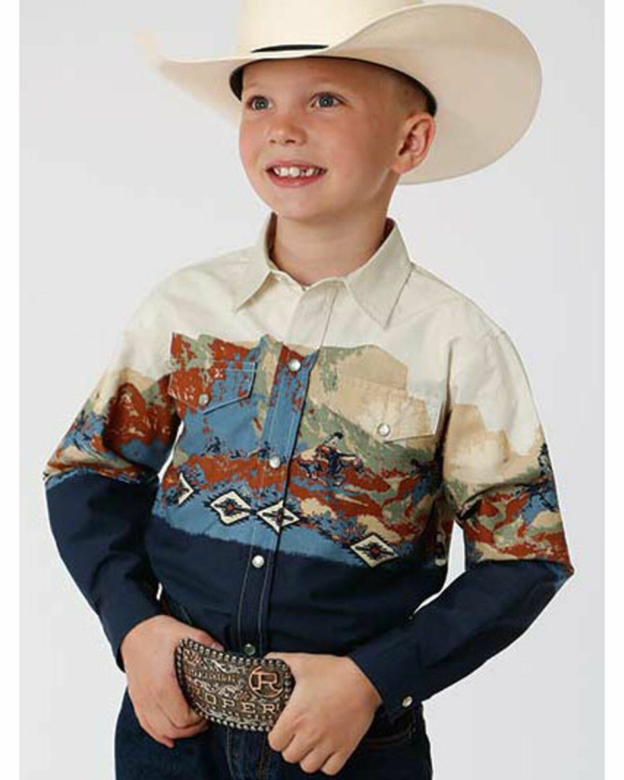 Western Shirt * | West Made Boys' Riding Border Print Long Sleeve Western Shirt Roper Outlet