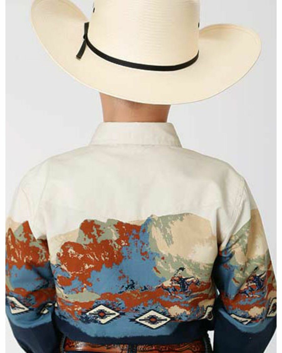 Western Shirt * | West Made Boys' Riding Border Print Long Sleeve Western Shirt Roper Outlet