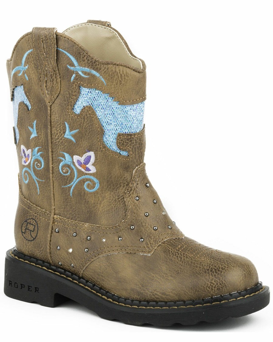 Western Boots * | Roper Kid'S Horse Flowers Dazzel Lights Western Boots Discount