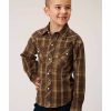 Clothing * | Roper Boys' Plaid Brown Western Snap Long Sleeve Shirt Discount