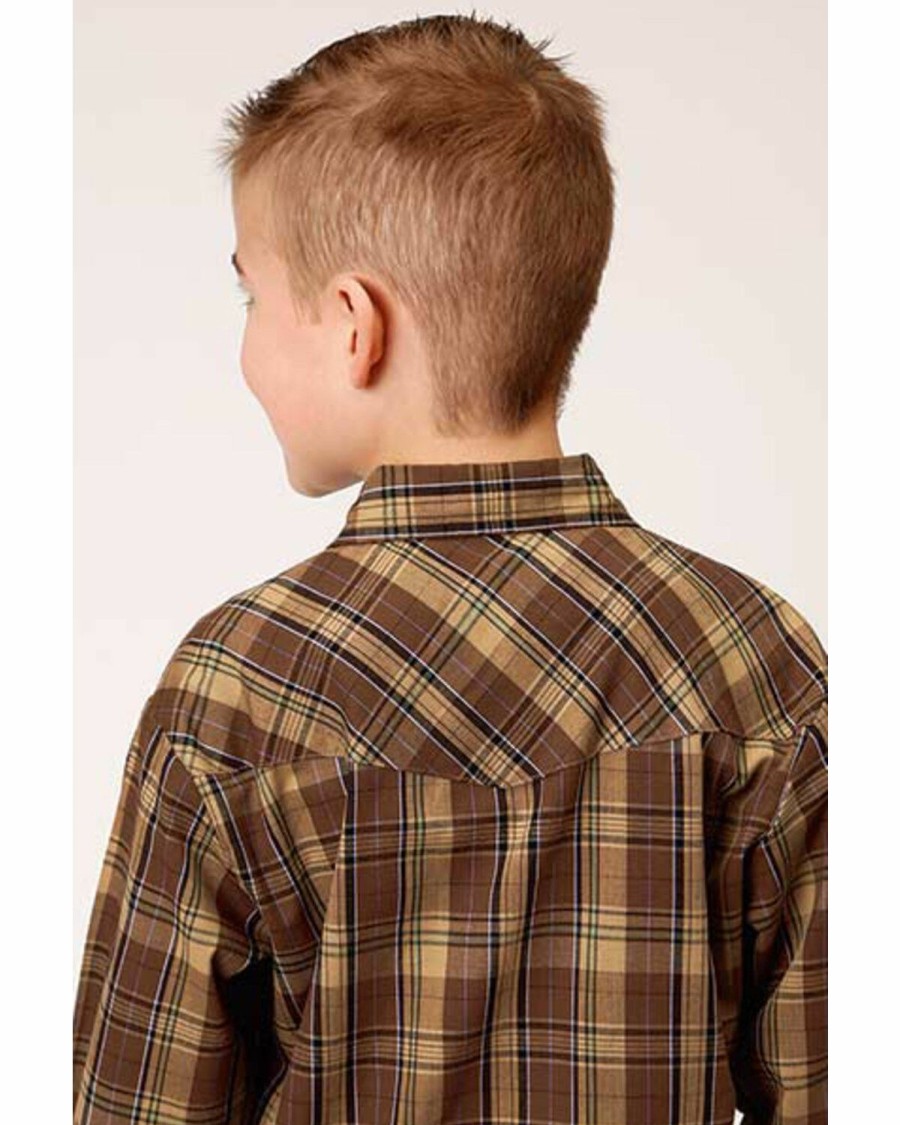 Clothing * | Roper Boys' Plaid Brown Western Snap Long Sleeve Shirt Discount