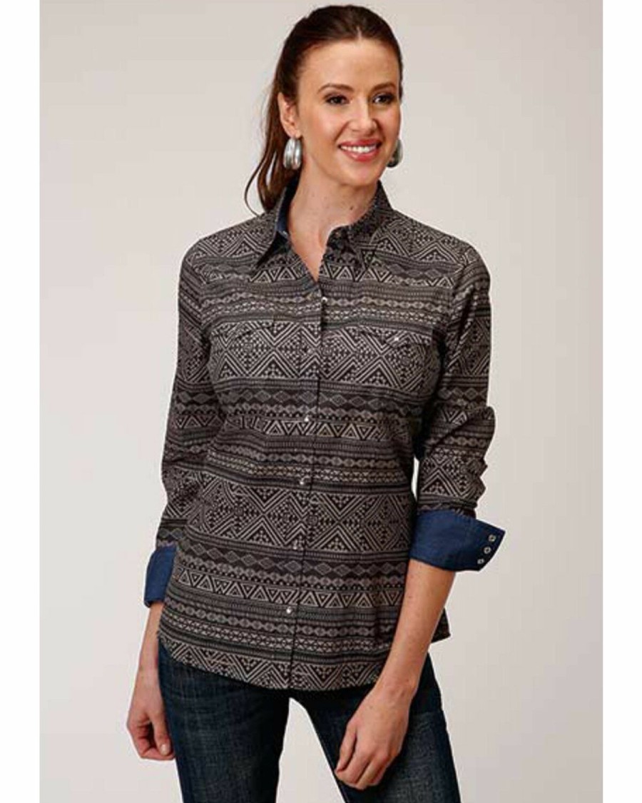 Western Shirt * | Roper Women'S Southwestern Print Snap Long Sleeve Western Shirt Outlet