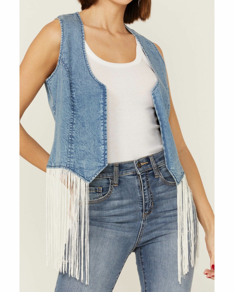 Clothing * | Roper Women'S Denim Western Fringe Hem Vest Outlet